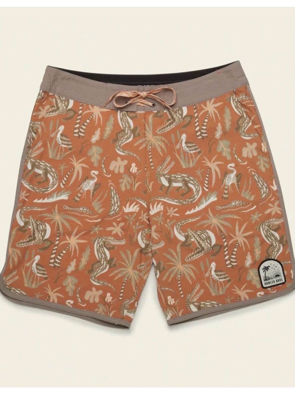 Howler Brothers Rust Tropical Pattern Swim Trunks
